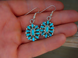 Navajo Turquoise Silver Squash Blossom Cluster Necklace and Earrings Set