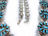 Navajo Turquoise Silver Squash Blossom Cluster Necklace and Earrings Set