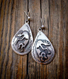 Kokopelli Earrings, Navajo Vintage Sterling Silver Kokopelli Post Dangle Earrings, Native American Handmade