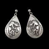 Kokopelli Earrings, Navajo Vintage Sterling Silver Kokopelli Post Dangle Earrings, Native American Handmade