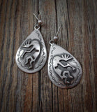 Kokopelli Earrings, Navajo Vintage Sterling Silver Kokopelli Post Dangle Earrings, Native American Handmade