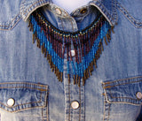 Bohemian Blue Purple Black Bib Fringe Necklace, Made in Guatemala