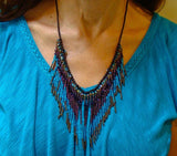 Bohemian Blue Purple Black Bib Fringe Necklace, Made in Guatemala