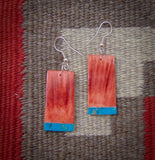 Handmade Spiny Oyster Turquoise Slab Dangle Earrings, Native American Navajo Indian Jewelry, Boho Earrings