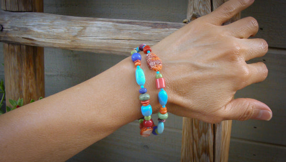 Handmade Native American Navajo Turquoise Multi Stone Bead Bracelet