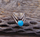 Native American Sterling Silver Turquoise Navajo Women's V Drop Ring