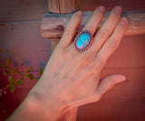 Handmade Native American Navajo Oxidized Silver Turquoise Ring Size 6.5, Women's Turquoise Ring