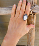 Handmade Native American Navajo White Buffalo Ring Size 7, Size 8, Adjustable Ring