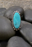 Handmade Native American Navajo Silver Large Turquoise Adjustable Ring Size 8.25