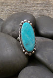 Handmade Native American Navajo Silver Large Turquoise Adjustable Ring Size 8.25