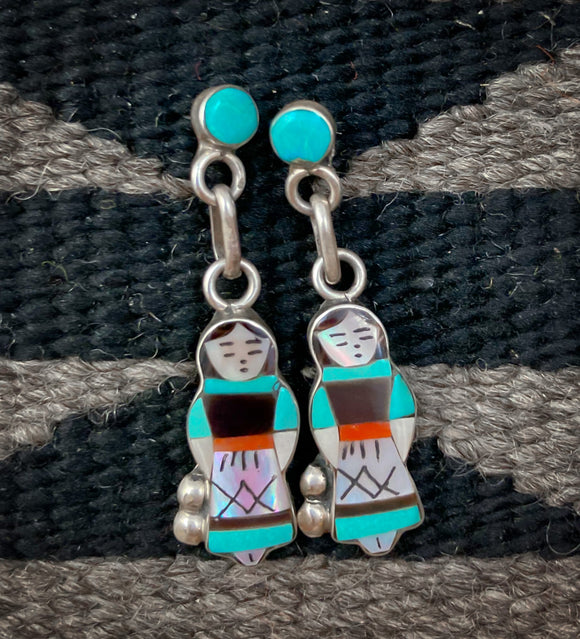 Vintage Original Native American Zuni Maiden Dangle Earrings By Theresa Waseta