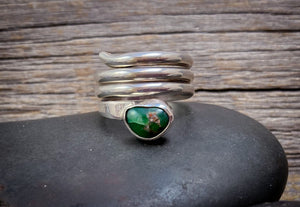 Navajo Sterling Silver Adjustable Green Turquoise Ring Size 6 - 7