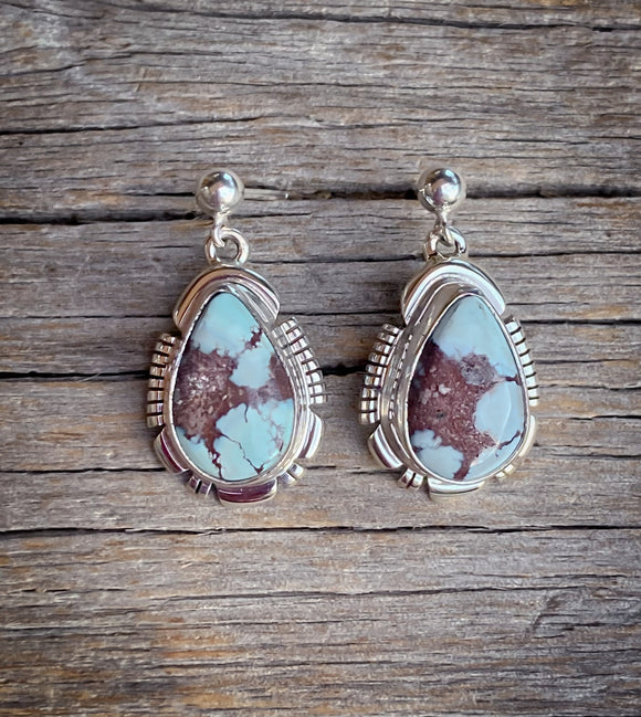 Native American Navajo Golden Hill Turquoise Sterling Silver Earrings