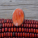 Native American Navajo Men's Silver Red Orange Spiny Oyster Ring Size 13