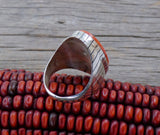 Native American Navajo Men's Silver Red Orange Spiny Oyster Ring Size 13