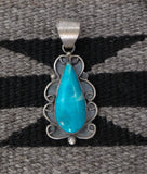 Native American Navajo Sterling Silver Turquoise Teardrop Pendant