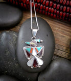 Native American Zuni Turquoise Multi Inlay Thunderbird Pendant & Free 20" Chain