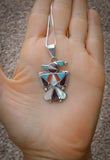 Native American Zuni Turquoise Multi Inlay Thunderbird Pendant & Free 20" Chain