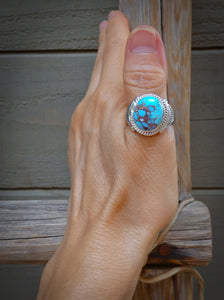Native American Silver Golden Hill Turquoise Men's Ring Size 10.5