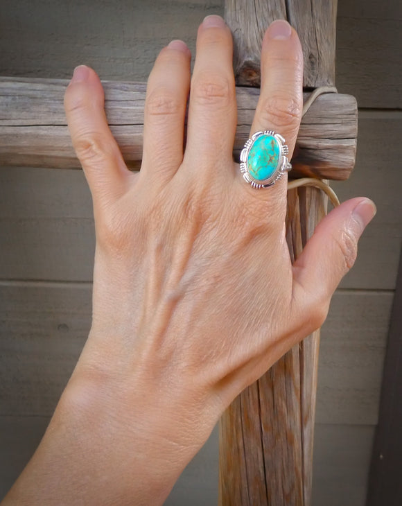 Women’s Native American Silver Royston Turquoise Ring Size 6.75
