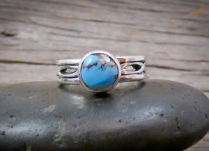 Native American Silver Golden Hill Turquoise Band Ring Size 6