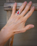 Native American Navajo Red Coral Women's Silver Ring Size 6