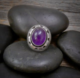 Women's Native American Handmade Sterling Silver Oval Amethyst Ring Size 7