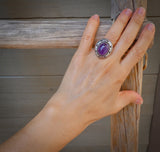 Women's Native American Handmade Sterling Silver Oval Amethyst Ring Size 7