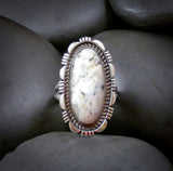 Native American Navajo Sterling Silver Women’s White Buffalo Ring Size 9.5