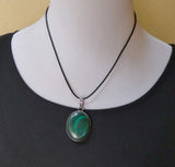Sterling Silver Large Oval Malachite Pendant, Made in Mexico