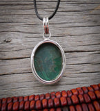 Sterling Silver Large Oval Malachite Pendant, Made in Mexico