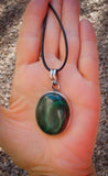 Sterling Silver Large Oval Malachite Pendant, Made in Mexico