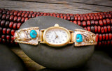 Native American 12KGF Navajo Coral Turquoise Women's Watch