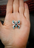 Butterfly Pin, Zuni Sterling Silver Multi Inlay Turquoise Butterfly Pendant