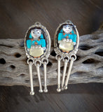 Native American Zuni Maiden Dangle Clip On Fringe Dangle Earrings Vintage