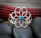Native American Navajo Silver Turquoise Sandcast Bracelet Vintage