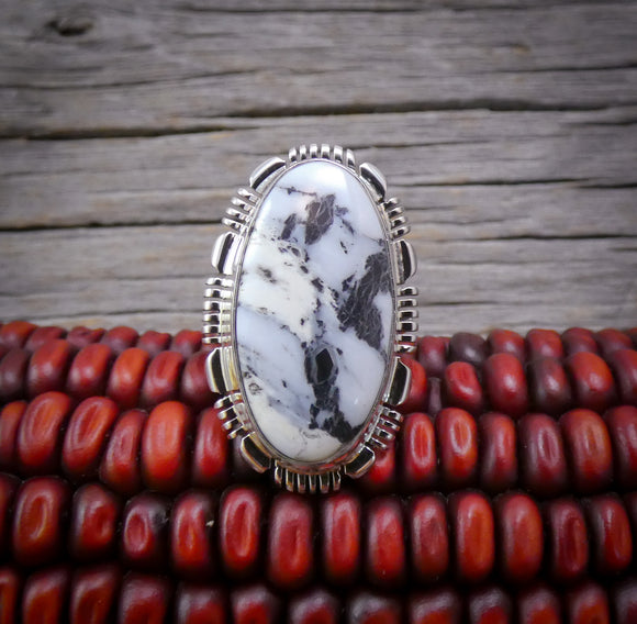 Native American Navajo Sterling Silver Women’s White Buffalo Ring Size 7