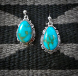 Native American Navajo Kingman Silver Turquoise Dangle Earrings