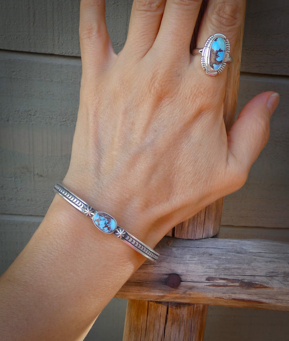 Native American Navajo Sterling Silver Women’s Golden Hill Turquoise Bracelet