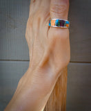 Unisex Native American Navajo Turquoise Multi Inlay Band Ring Size 9