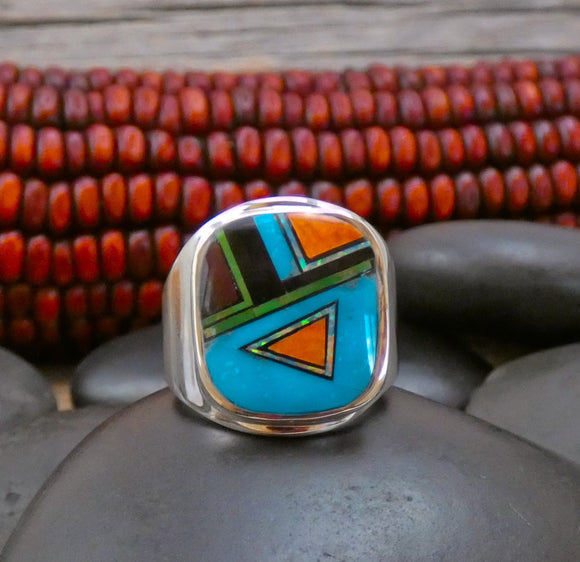 Navajo Silver Turquoise Sugilite Multi inlay Men’s Ring Size 10