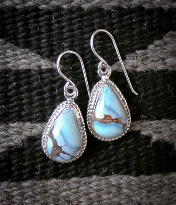 Navajo Golden Hill Turquoise Sterling Silver Dangle Earrings