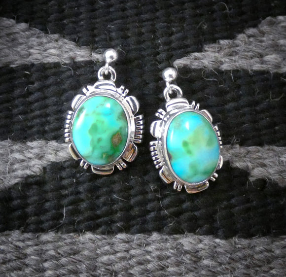 Native American Silver Royston Turquoise Dangle Earrings