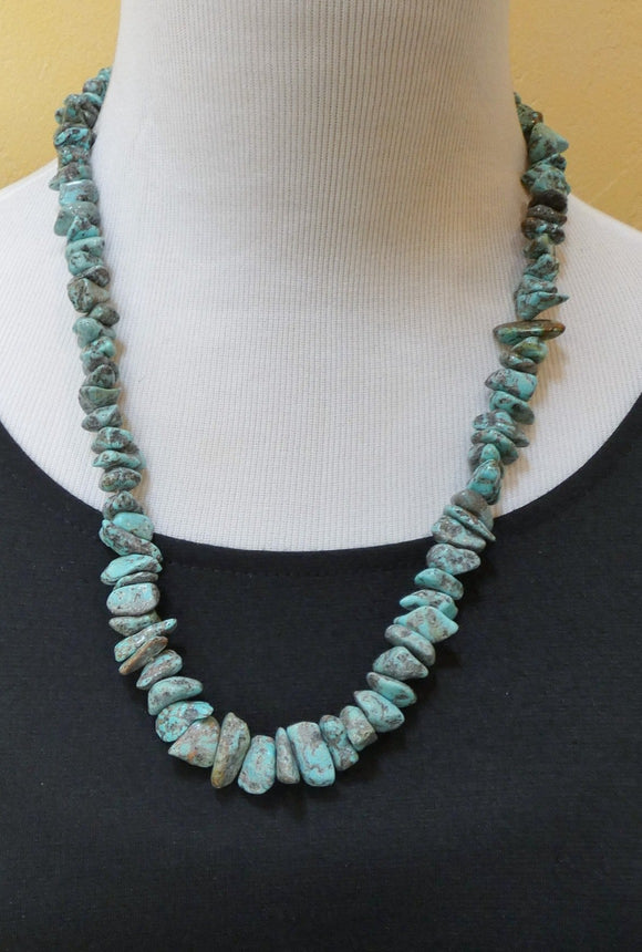 Native American Santo Domingo Turquoise Nugget Necklace - 24 Inch