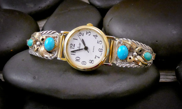 Native American Navajo Vintage 12KGF Silver Turquoise Women's Watch