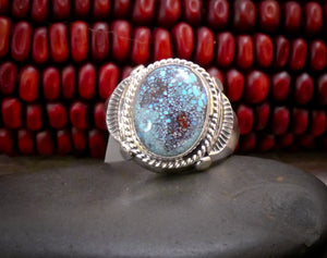 Native American Sterling Silver Golden Hill Turquoise Men's Ring Size 12