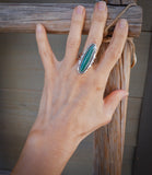 Vintage Native American Navajo Silver Malachite Statement Ring Size 8.5