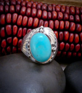 Men's Native American Navajo Silver Turquoise Ring Size 12