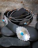 Navajo Sterling Silver Turquoise Leather Concho Belt, Adjustable