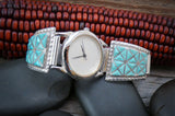 Zuni Sterling Silver Men’s Turquoise Channel Inlay Watch
